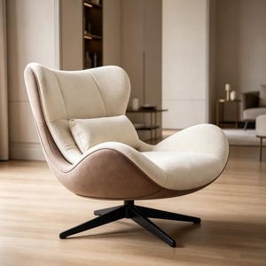 Modern Swivel Accent Chair, 360 Degree Rotating Lounge Chair with Metal Base and Lumbar Pillow, Comfy Armchair for Living Room Bedroom