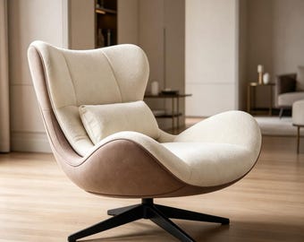 Modern Swivel Accent Chair, 360 Degree Rotating Lounge Chair with Metal Base and Lumbar Pillow, Comfy Armchair for Living Room Bedroom