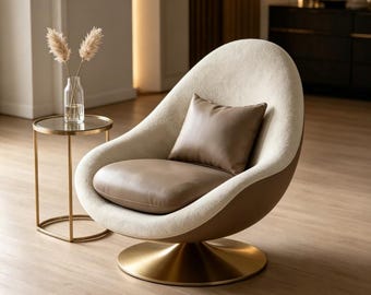 Bouclé Accent Chair with Natural Wood Base, Small Space Lounge Chair, Faux Shearling Armchair for Apartment Bedroom or Home Office