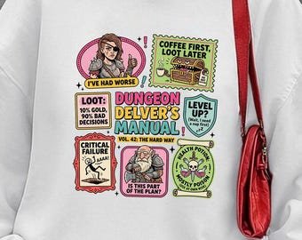 Maglietta Comfort Colors Dungeon Delver's Manual, maglietta divertente per giocatori di D&D, felpa con grafica adesiva per giochi di ruolo da tavolo, regalo per il Dungeon Master