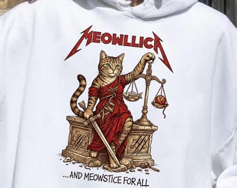Maglietta Comfort Colors Meowllica, divertente maglietta con gatto heavy metal, felpa Meowstice For All Rocker Kitten, regalo spiritoso per gli amanti della musica e papà di gatti