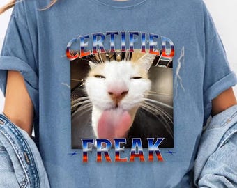 Maglietta Comfort Colors Certified Freak Cat, maglietta Vintage Bootleg Rap divertente con meme, felpa retrò con grafica di gatto fulmine, regalo per gattini sarcastici