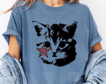 Camiseta Comfort Colors Grunge Kitten Star, Camiseta Punk Rock Cat, Sudadera Indie Aesthetic Kitten, Sudadera con capucha de regalo para amantes de los gatos y e-girls alternativas