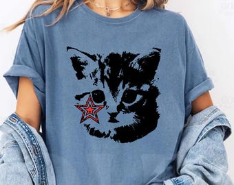 Maglietta Comfort Colors Grunge Kitten Star, maglietta Punk Rock Cat, felpa Indie Aesthetic Kitten, felpa con cappuccio Alternative E-Girl Cat Lover Gift