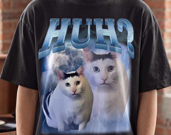 Maglietta Comfort Colors HUH Cat Meme, maglietta Vintage Bootleg Rap divertente con gatto, felpa Retro Lightning Kitten, maglietta regalo sarcastica e sciocca per amanti dei gatti