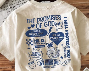 Maglietta Comfort Colors "Le promesse di Dio", maglietta con adesivo cristiano Y2K, felpa con estetica a versetto biblico, regalo religioso di tendenza basato sulla fede