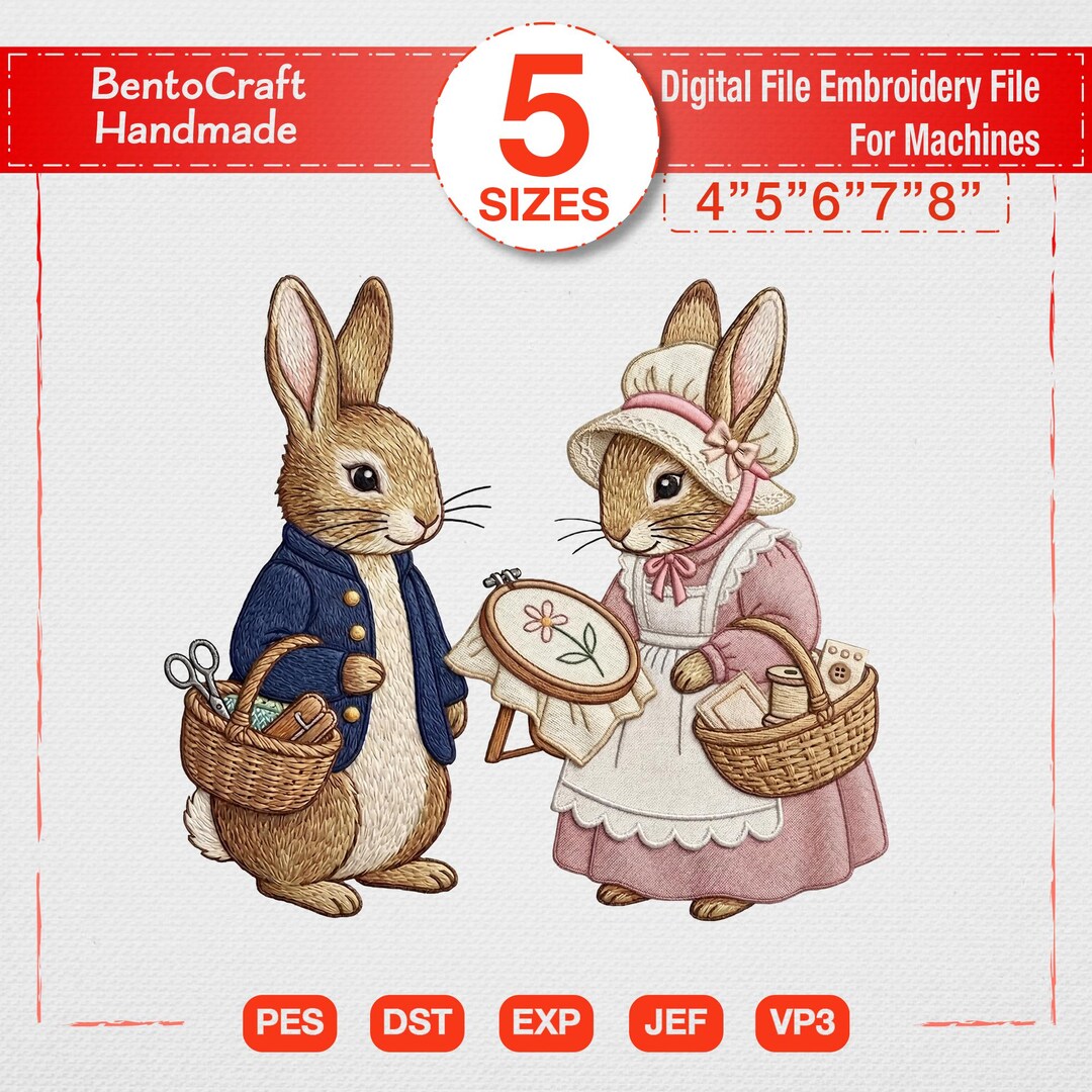 Vintage Rabbit Embroidery Design, Peter Rabbit Machine Embroidery File ...