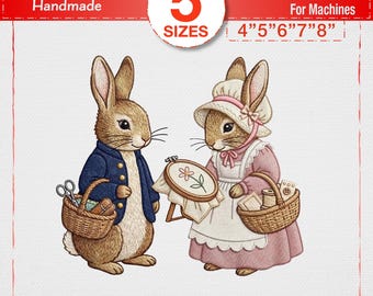 Disegno da ricamo vintage di coniglio, file da ricamo a macchina Peter Rabbit, decorazioni per la stanza da cucito PES, Cottagecore Bunny Art DST, design classico