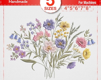 Wildflower Bouquet Embroidery File, Botanical Floral Design, Cottagecore Flower Pattern, Nature Inspired Embroidery