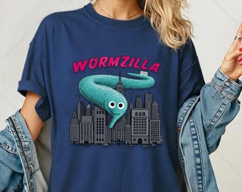 Camiseta Comfort Colors Wormzilla, camiseta divertida con meme de gusano en una cuerda, sudadera retro con gusano Kaiju en una cuerda, regalo sarcástico y original para ella.