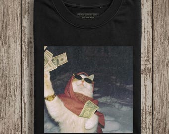 Comfort Colors Rich Cat Money Rain Shirt, Funny Making It Rain Cat Tee, Retro Streetwear Kitten Money Graphic Sweatshirt, Boss Cat Shirt