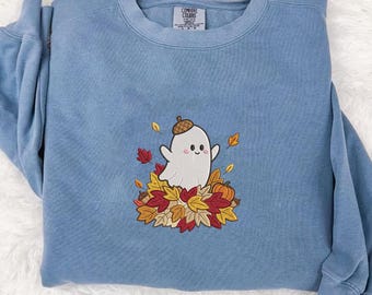 Cute Ghost Machine Embroidery Design, Fall Leaves Embroidery File, Cute Autumn Hoodie Pattern, Spooky Season Digital Download For Machine