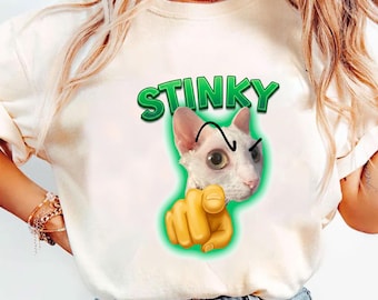 Sudadera con capucha Comfort Colors STINKY Cat, camiseta divertida con meme de gato señalando, sudadera con estética sarcástica Gen Z, regalo para amantes de los gatos esfinge.