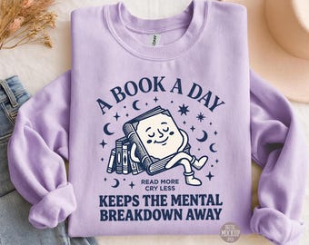 Maglietta Comfort Colors per la salute mentale, regalo per amanti dei libri, felpa con cappuccio "Leggi di più, piangi di meno", felpa divertente per appassionati di libri, maglietta da bibliotecario, maglietta retrò per la lettura