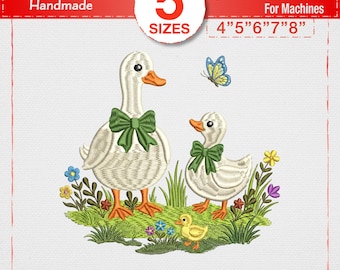 Mother Duck and Ducklings Embroidery Design, Farmhouse Goose Machine Embroidery File, Cute Nursery Animal Pattern, Spring Garden PES DST JEF