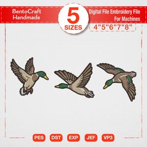 Flying Duck Embroidery Design, Mallard Duck Machine Embroidery File, Wildlife Hunting Duck Pattern, Outdoor Nature Digital Embroidery