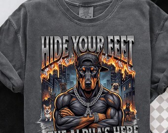 Camiseta Comfort Colors Hide Your Feet Alpha, camiseta divertida de Doberman estilo streetwear, sudadera con estampado de meme de perro Alpha, regalo sarcástico para amantes de los perros Sigma
