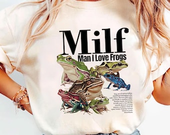 Camiseta Comfort Colors MILF Man I Love Frogs, camiseta gráfica divertida para amantes de las ranas, sudadera vintage botánica con estampado de ranas, regalo con estética sarcástica de la naturaleza