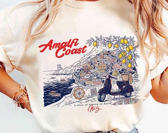 Maglietta Comfort Colors Costiera Amalfitana, T-shirt Vintage Italia Positano, Felpa con grafica retrò Limone Vespa, Felpa con cappuccio ideale come regalo per le vacanze estive in Europa