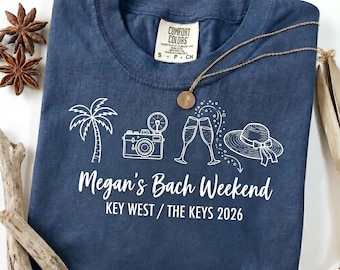 Camiseta personalizada Comfort Colors para despedida de soltera, camiseta Megan's Bach Weekend Key West 2026, camiseta personalizada para la fiesta nupcial, novia minimalista