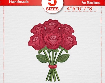 Red Rose Bouquet Embroidery Design, Romantic Floral Machine Embroidery File, Wedding Anniversary Flower Pattern, Love Rose