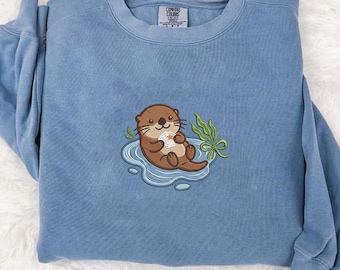 Cute Sea Otter Machine Embroidery Design, Ocean Animal Embroidery File, Kawaii Sea Otter Digital Download, Small Animal Shirt Pattern