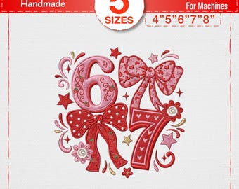 File di ricamo divertente "Sei Sette San Valentino", 67 disegni di barzellette virali su Internet, motivo per ricamo a macchina con fiocco e cuore.