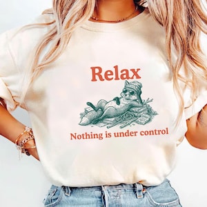 Camiseta Comfort Colors Relax Nothing Is Under Control Fox, camiseta divertida y sarcástica para amantes de los libros, sudadera retro con estampado de zorro lector, sudadera con capucha nihilista.