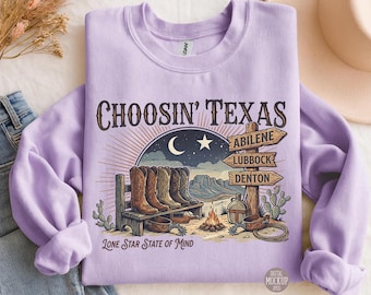 Maglietta Comfort Colors Choosin’ Texas, maglietta Lone Star State of Mind, felpa Vintage Texas Cowboy Boots, souvenir di Abilene Lubbock Denton