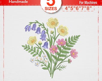 Wildflower Meadow Embroidery Design, Botanical Machine Embroidery File, Fern Leaf Flower Pattern, Summer Garden Craft PES DST JEF Pattern