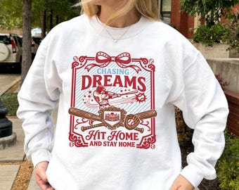 Maglietta da baseball Comfort Colors Chasing Dreams, maglietta Vintage Hit Home Stay Home, felpa retrò Baseball Mom, felpa con cappuccio Sports Aesthetic Bow