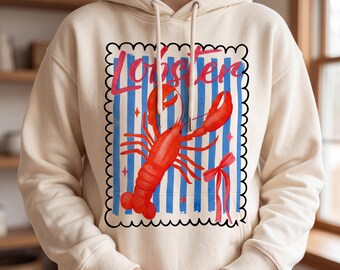 Maglietta Comfort Colors con stampa di aragosta, maglietta Coastal Coquette con aragosta, felpa Euro Summer con fiocco rosso, regalo di vacanza con estetica vintage a tema frutti di mare