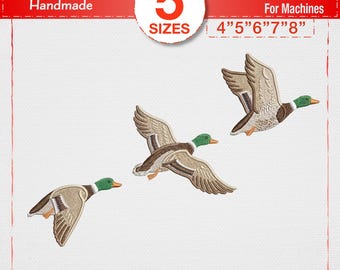 Ricamo realistico di anatra selvatica, disegno di trio di uccelli in volo, motivo di animali da caccia, natura selvaggia, decorazione per giacca da uomo, PES digitale