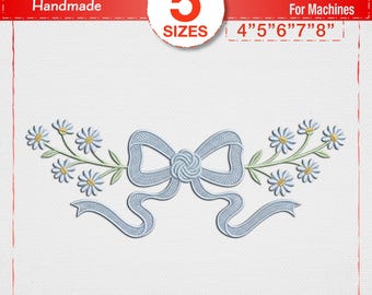 Blå kokett rosettbroderidesign, blommig prästkrageband maskinbroderifil, kustnära Grandmillennial-mönster, Chinoiserie-rosettdesign