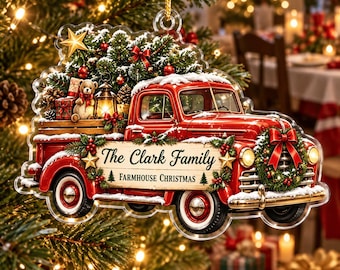 Personalized Red Truck Christmas Ornament 2026, Custom Farmhouse Family Tree Decor, Vintage Truck Keepsake, Unique Xmas Gift for Mom Dad