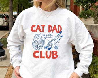 Maglietta Comfort Colors Cat Dad Club, maglietta divertente con la scritta "La vita è migliore con i gatti", felpa retrò per amanti dei gattini, felpa con cappuccio regalo originale per papà di gatti