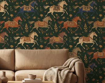 Vintage Horse Peel Stick Wall Mural Chinoiserie Equestrian Removable Wall Paper Non Woven
