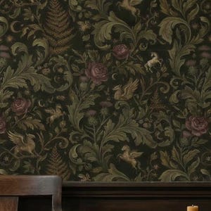Dark Unicorn Gothic Wallpaper Removable Botanical Mural Peel and Stick Griffin Wall Paper Non Woven Vinyl
