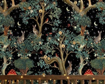 Papier peint forêt enchantée nuit animaux de la forêt amovible