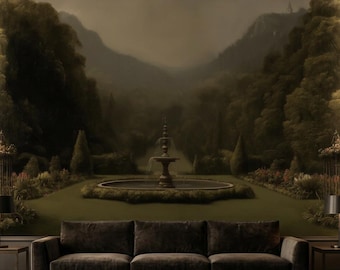 Garden Landscape Peel and Stick Mural Vintage Oil Painting Non Woven Wallpaper