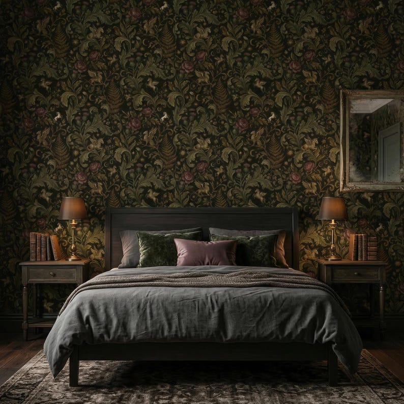 Dark Unicorn Gothic Wallpaper Removable Botanical Mural Peel and Stick Griffin Wall Paper Non Woven Vinyl