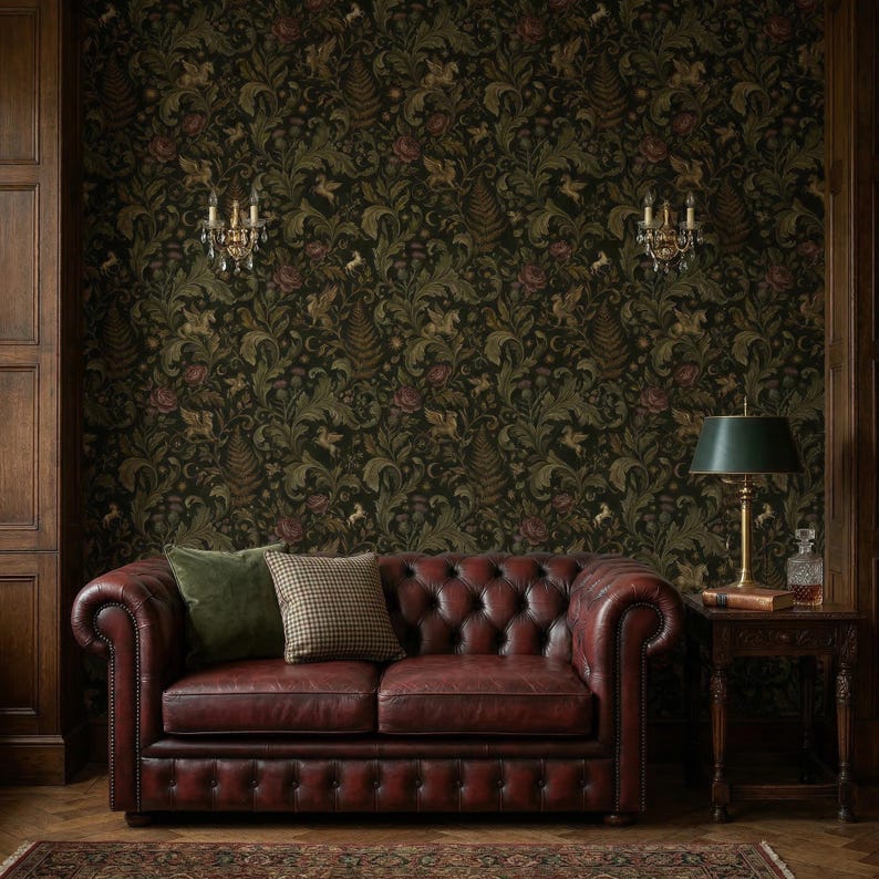 Dark Unicorn Gothic Wallpaper Removable Botanical Mural Peel and Stick Griffin Wall Paper Non Woven Vinyl