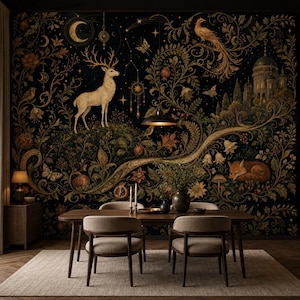 Celestial White Deer Wallpaper, Moonlit Forest Wall Mural, Peel and Stick Woodland Wall Decor, Mystic Nature Wall Art