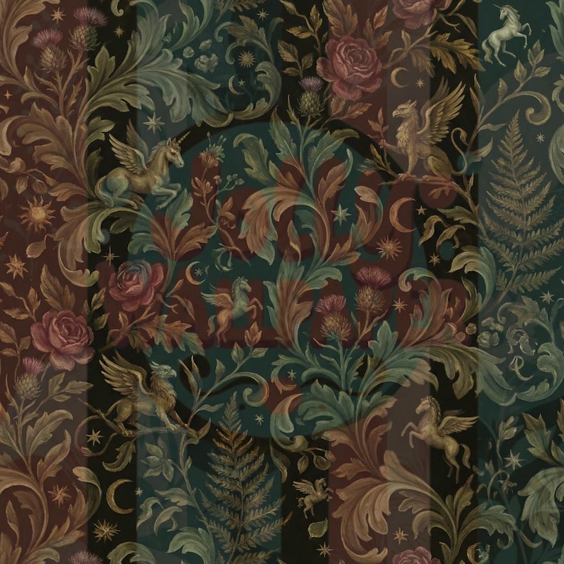 Dark Unicorn Gothic Wallpaper Removable Botanical Mural Peel and Stick Griffin Wall Paper Non Woven Vinyl