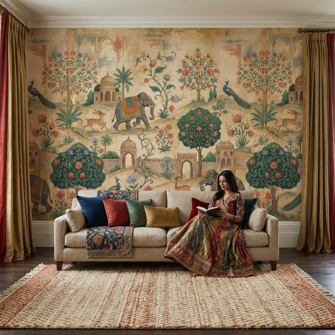 Indian Mughal Wallpaper Mural: Botanical Garden Peel and Stick ...