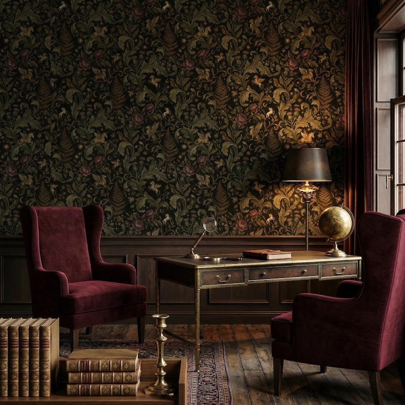 Dark Unicorn Gothic Wallpaper Removable Botanical Mural Peel and Stick Griffin Wall Paper Non Woven Vinyl