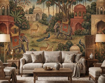 Papel pintado mural autoadhesivo Indian Mughal Peacock Palace impermeable