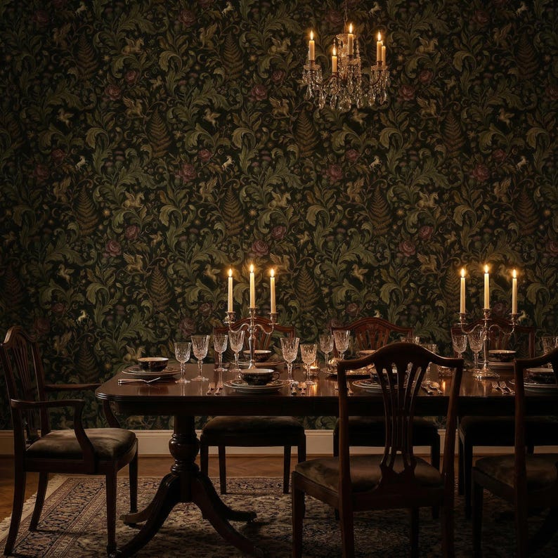 Dark Unicorn Gothic Wallpaper Removable Botanical Mural Peel and Stick Griffin Wall Paper Non Woven Vinyl