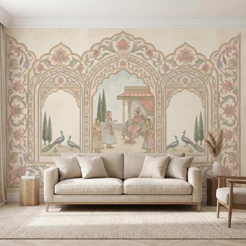 Peacock Indian Wallpaper Mughal Palace Mural Traditional Peel and Stick ...