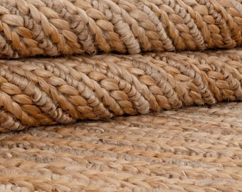 Handwoven Natural Jute Rug, Flatweave Tan Area Carpet for Modern Homes and living room